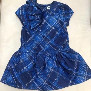 Janie and Jack. Blue knit dress with Shimmer thread. Bow at shoulder  2T